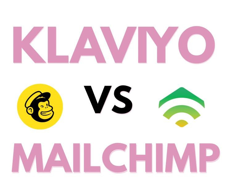 Split comparison of Mailchimp and Klaviyo dashboards showing ecommerce email marketing automation differences